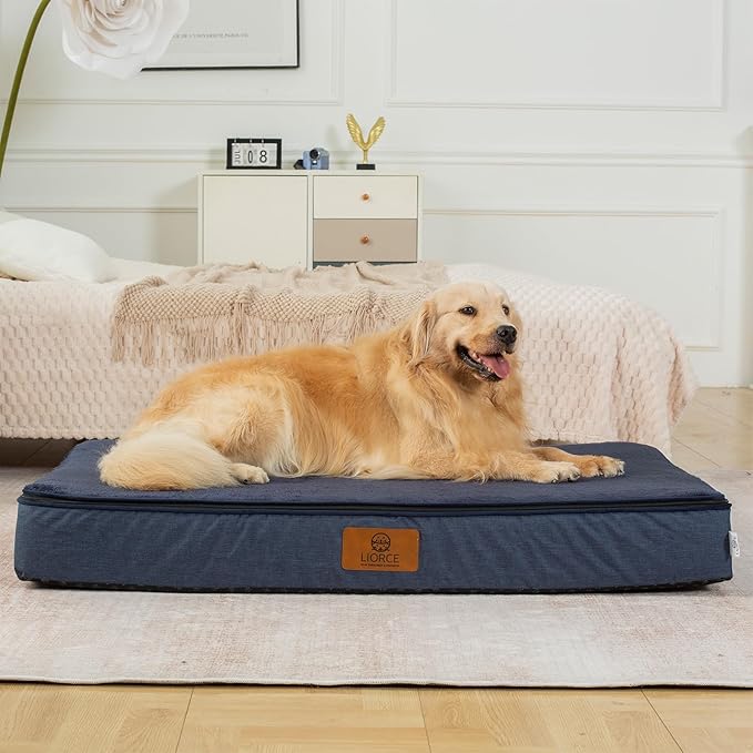 Orthopedic Memory Foam XXL Dog Bed - 6" Thick Beds for Extra Large Sized Dog - Waterproof Removable Washable Cover &amp; Wrap-Around Zipper - Ultimate Comfort &amp; Easy Maintenance, Navy