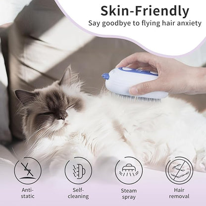 Cat Steam Brush, 3-in-1 Pet Steam Brush for Cats Shedding &amp; Grooming, Brushes for Indoor Cats, Anti-Static Hair Removal Comb with Water Tank, Gentle Grooming Supplies for Long &amp; Short Hair