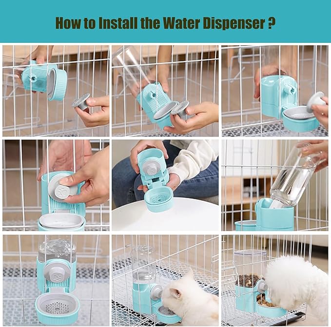 GPY Automatic Hanging Gravity Pet Feeder and Water Dispenser Set ，Automatic Dog Feeder and Dog Water Dispenser for Dogs Cats Pets Animals Large Capacity (Blue Water Feeder&amp;Food Feeder) (Blue)