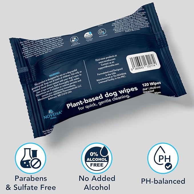 NOVEHA Dog Wipes - Odor Eliminating and Cleaning Grooming Wipes for Dog&
