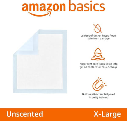 Amazon Basics Puppy Pads with Quick-Dry 5-Layer Leak-Proof Design for Potty Training, X-Large Size 28 x 34 Inch, Pack of 40, Blue &amp; White