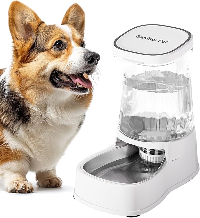 Gardner Pet Automatic Dog Water Dispenser Gravity Stainless Steel Water Waterer Feeder, 100% BPA-Free Large Capacity Water Feeding Bowls for Medium &amp; Large-Sized Dogs Cats Other Pets -(1 Gallon)