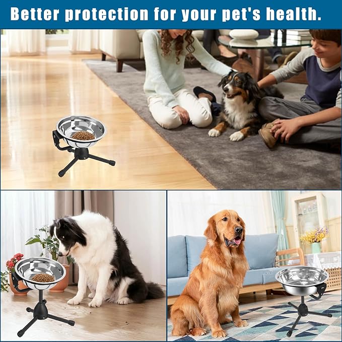 Elevated Dog Bowl with Adjustable Metal Stand, Medium Size for Dogs 30-70 lbs, 0.5 Gal 2 Liter, Stainless Steel Food &amp; Water Bowl Set