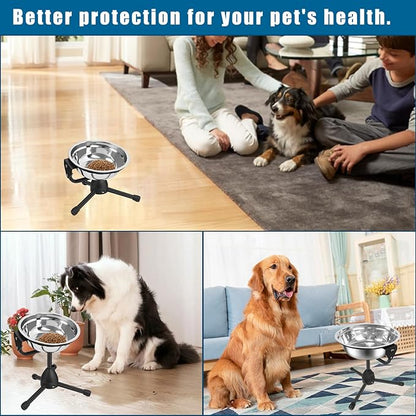 Elevated Dog Bowl with Adjustable Metal Stand, Medium Size for Dogs 30-70 lbs, 0.5 Gal 2 Liter, Stainless Steel Food &amp; Water Bowl Set