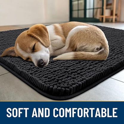 Smiry Dog Door Mat for Muddy Paws 47x24, Absorbs Moisture and Dirt Doormat, Non-Slip Washable Quick Dry Chenille Front Door Mat Indoor Entrance, Entryway Carpet for Inside Floor, Black