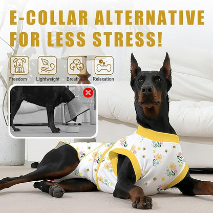Recovery Suit for Dogs After Surgery, Professional Dog Surgical Suit for Female Spay, Male Neuter, E-Collar &amp; Cone Alternative Dog Onesie for Abdominal Wounds Skin Disease, Yellow, XS