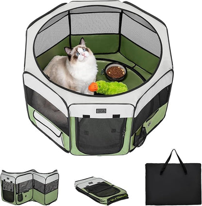 PETSFIT 29" Puppy Playpen with Removable Waterproof Mat &amp; Zippered Roof | RV, Camping, Travel Dog Pen | Indoor/Outdoor Whelping &amp; Cat Observation Space(29.5"x29.5"x16.5"H)