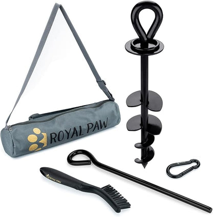 ROYAL-PAW Dog Tie Out Stake - for Large Dogs up to 210 lbs - Heavy Duty Dog Stake for Yard, Beach &amp; Camping Outside - Best in Ground Anchor for a Dog Cable, Leash, Lead Tether (1, Midnight Black)
