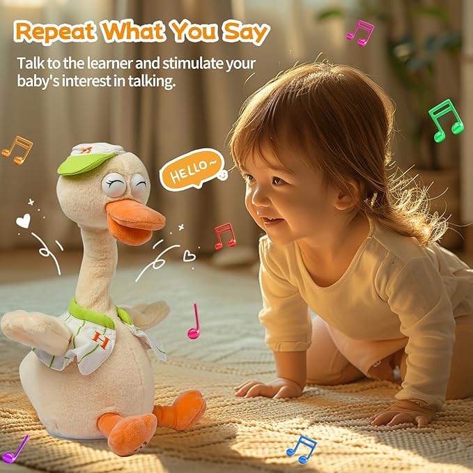Talking Dancing Duck Toy Mimicking Recording Plush &amp; Interactive Toy, Repeating What You Say, Neck Shaking Stuffed Toys, Talking Doll for Birthday Kids Gift for Boy &amp; Girl