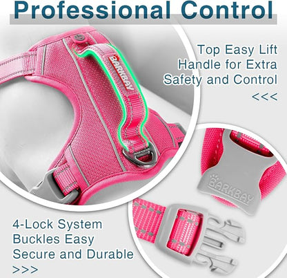 BARKBAY Dog Harness No Pull with ID Tag Pocket - Heavy Duty, Reflective, Easy Control for Large Dogs(Pink,S)