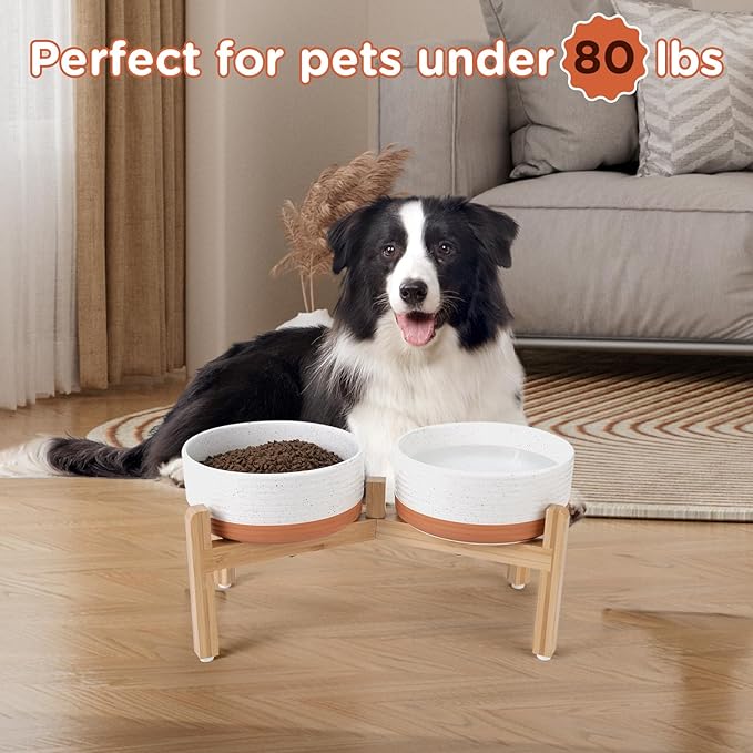 SPUNKYJUNKY Elevated Dog Bowls Ceramic, 7.3&