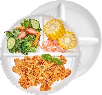 Sweese Porcelain Division Dinner Plates Set of 2, 9 Inch Divided Plates for Adults, Balanced Meal Building - White