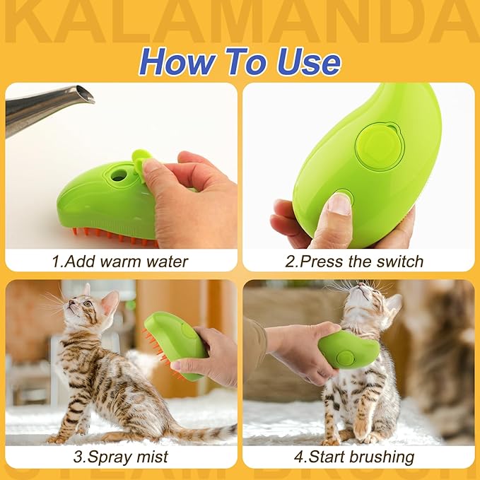 3 in 1 Cat Steamer &amp; Brush - Silicone Massage Grooming Tool, Pet Hair Cleaning Comb for Cats &amp; Dogs (Mango Green)