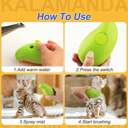 3 in 1 Cat Steamer &amp; Brush - Silicone Massage Grooming Tool, Pet Hair Cleaning Comb for Cats &amp; Dogs (Mango Green)