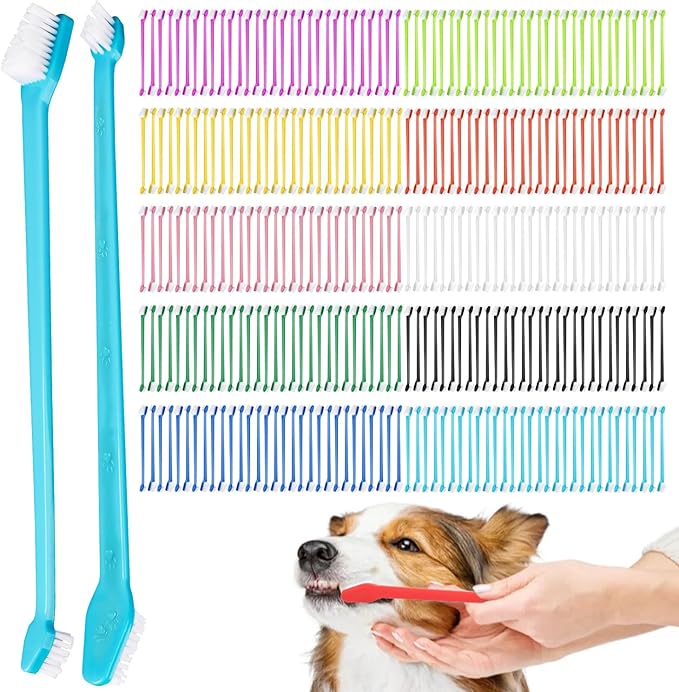 300 Pcs Dog Toothbrush Kit, Dual-Headed Toothbrush for Dogs &amp; Cats, 10 Colors