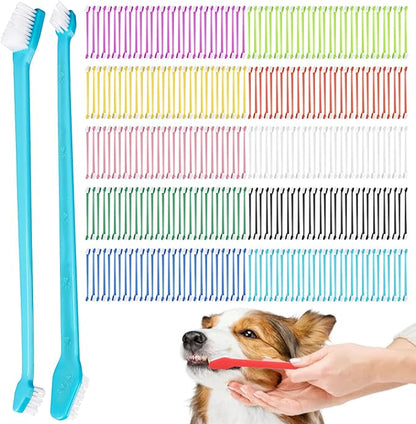 300 Pcs Dog Toothbrush Kit, Dual-Headed Toothbrush for Dogs &amp; Cats, 10 Colors