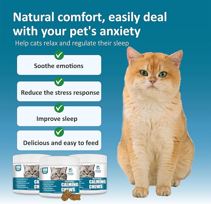 Cat Calming Treats - 100 Count Salmon Chews with Organic Chamomile &amp; Ginger, Stress Relief Supplement for Separation Anxiety, Vet Visits &amp; Thunderstorms (Salmon)