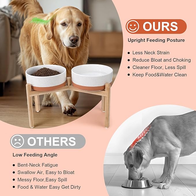 SPUNKYJUNKY Elevated Dog Bowls Ceramic, 8.3&