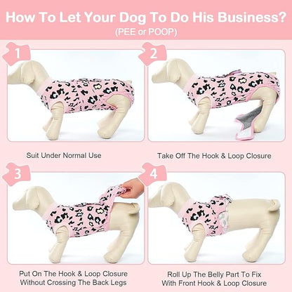 Kuoser Dog Recovery Suit for Dogs After Surgery,Professional Surgical Onesie for Female Male Dogs Spay Neuter,Soft Dog Surgery Suit Bodysuit for Abdominal Wounds Skin Disease,Pink Leopard S