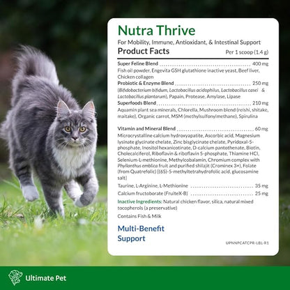 Ultimate Pet Nutrition Nutra Thrive™ Cat Supplement, Vet-Developed Powder for Mobility, Immune Support, Antioxidants &amp; Digestion with Probiotics, Collagen, &amp; Superfoods, 30 Servings
