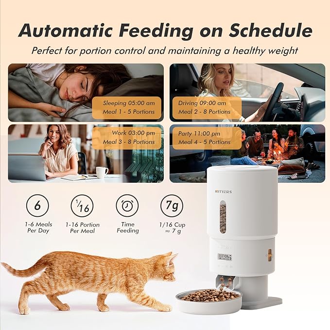 Automatic Cat Feeder - 5L Anti-Clog Cat Food Dispenser with Freshness Preservation, 1-6 Meals/Day, Programmable Portions, 10s Voice, 180-Day Battery Life, Auto Pet Feeder for Multi Cats &amp; Dogs