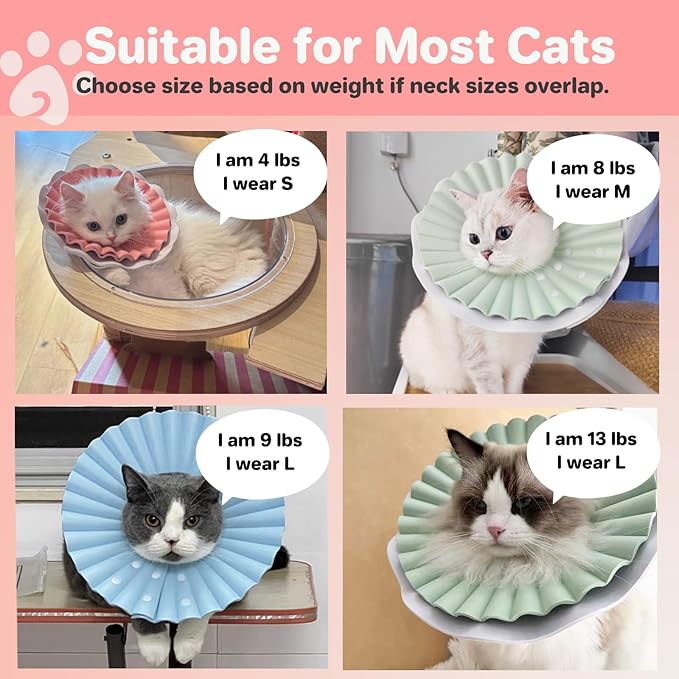 Soft Cat Cone Collar for Cats– Adjustable Lightweight Recovery E-Collar to Stop Licking, Scratching &amp; Biting After Surgery, Comfortable Wound Healing Cone Alternative (Pink, L)