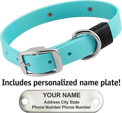 Biothane Custom Dog Collar – Waterproof, Stink-Proof Personalized Collar with Name &amp; Phone Number – Durable, Many Sizes and Colors – Assembled in USA (Sky Blue)