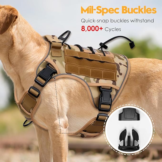 Heavy-Duty Tactical Dog Harness for Large Dogs, No Pull Adjustable Reflective Pet Vest with Molle System, K9 Military-Grade Control for Service Training, Outdoor &amp; 10+ Breeds, Desert Camo, X-Large