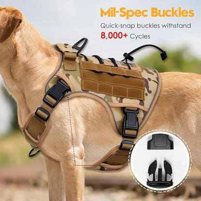 Heavy-Duty Tactical Dog Harness for Large Dogs, No Pull Adjustable Reflective Pet Vest with Molle System, K9 Military-Grade Control for Service Training, Outdoor &amp; 10+ Breeds, Desert Camo, X-Large
