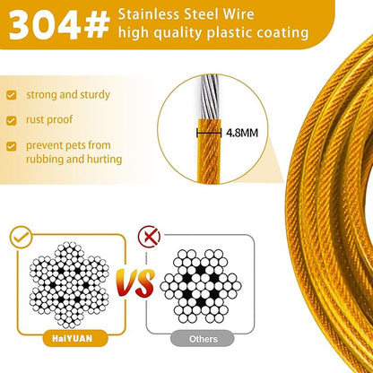 Dog Tie Out Cable 10/15/20/25/30 FT Runner for Yard Steel Wire Cable with Durable Superior Clips Yellow Chains for Outside Dog Lead for Large Up to 165 Lbs