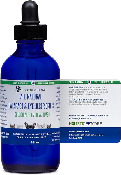 Eye Ulcer Drops - Colloidal Silver with DMSO Eye Drops for Dogs &amp; Cat Eye Infections &amp; Irritations - Eye Care Solution Reduces Cataracts - All Natural Pet Eye Health Care (4 oz)