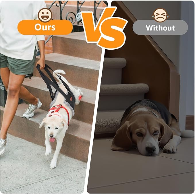 Adjustable Dog Lift Harness, Dog Sling for Large Dogs Hind Leg Support, Soft Lift Support Helps Senior, Injured, Disabled and After ACL Surgery Dogs-Black &amp; Grey (Medium)