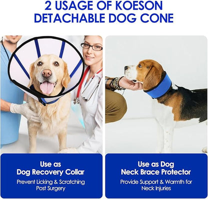 KOESON Dog Cone Collar, Soft Cones for Large Dogs, Professional Large Dog Surgery Recovery Cone with Adjustable Hook &amp; Loop, Comfortable Pet Elizabethan Collars to Stop Licking, Blue L