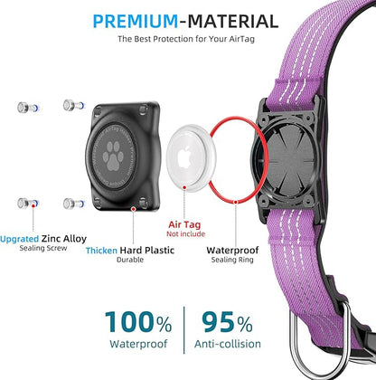 Upgraded AirTag Dog Collar, IP68 Waterproof Air Tag Dog Collar Holder, Reflective, Ultra-Durable, Comfortable Padded, Heavy Duty Dog Collars for Small Medium Large Dogs (S (10.6"-13.6"), Purple)