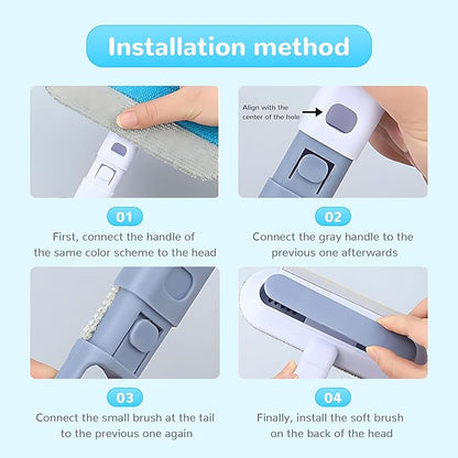 Pet Hair Remover Brush- Pet Hair Removal Glove, 4 in 1- Reusable Hair Remover Brushl with 17inch Long Handle, Electrostatic Gloves Pet hair for Furniture, Couch, Carpet