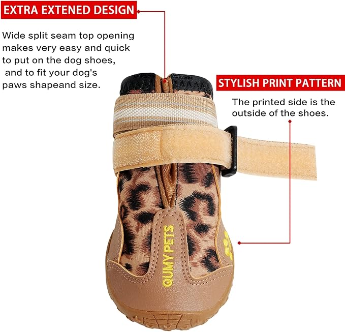 QUMY Dog Shoes for Large Dogs, Medium Dog Boots &amp; Paw Protectors for Winter Snow Day, Summer Hot Pavement, Water-Resistant in Rain Weather, Outdoor Walking, Indoor Hardfloors Skid-Resistant Sole
