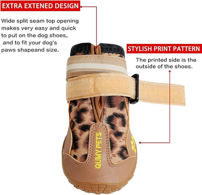 QUMY Dog Shoes for Large Dogs, Medium Dog Boots &amp; Paw Protectors for Winter Snow Day, Summer Hot Pavement, Water-Resistant in Rain Weather, Outdoor Walking, Indoor Hardfloors Skid-Resistant Sole