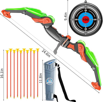 TEMI Bow and Arrow Set for Kids - Archery Toy Set - LED Light Up with Suction Cup Arrows, Target &amp; Quiver, Indoor and Outdoor Toys for Children Boys Girls