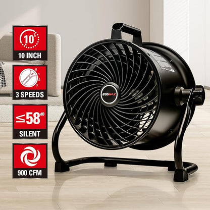 10-Inch High-Velocity Drum Air Circulator Fan, Heavy-Duty Shop Fan with 3-Speed &amp; 360° Tilting Floor Fan for Warehouse, Industrial, Workshop
