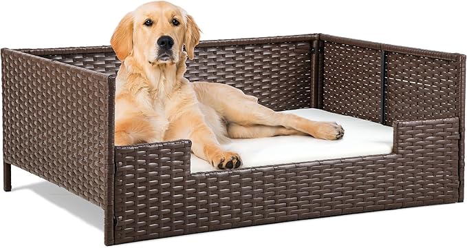 YITAHOME Rattan Dog Sofa Bed with Cushion,Wicker Pet Bed Sofa Couch Indoor Outdoor Waterproof for Large Medium Small Dogs Cats (38.6&
