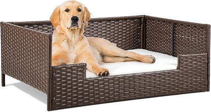 YITAHOME Rattan Dog Sofa Bed with Cushion,Wicker Pet Bed Sofa Couch Indoor Outdoor Waterproof for Large Medium Small Dogs Cats (38.6&