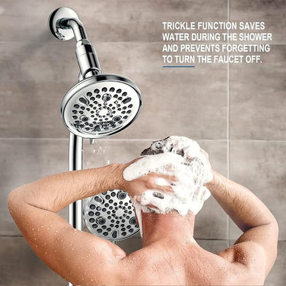 High Pressure Handheld/Rain 82-mode 3-way Shower Head Combo with 25.75" Adjustable Drill-free Stainless Steel Slide Bar, Pet &amp; Tub Power Wash and Anti-clog Nozzles, with 5ft Hose - Polished Chrome
