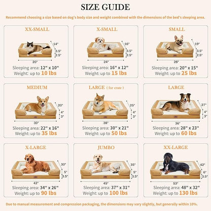 Comfort Expression Small Dog Beds Waterproof Orthopedic Foam Dog Sofa Beds for Medium Dogs Comfy Pet Bed with Washable Removable Cover &amp; Non-Slip Bottom(Small,Khaki)