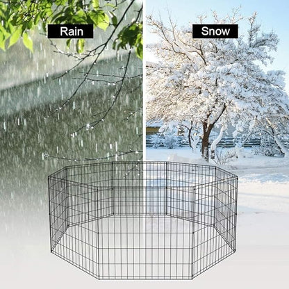 BestPet Dog Pen Playpen Puppy Pet Playpen 8 Panel Indoor Outdoor Metal Portable Folding Animal Exercise Dog Fence,24",Black