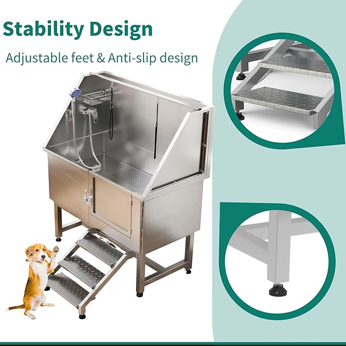 YITAHOME Professional Dog Bathtub 50in, Stainless Steel 304 Pet Grooming Station with Right Door &amp; Floor Grate, Ideal for Large to Small Pets, Indoor &amp; Outdoor Use