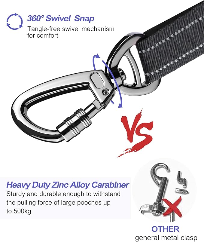 AUBELL Dog Seat Belt for Car,Updated 3-in-1 Adjustable Reflective Bungee Heavy Duty Dog Car Harness Tether with Clip Hook Latch &amp; Buckle,Swivel Zinc Alloy Carabiner,Black