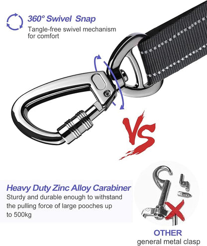 AUBELL Dog Seat Belt for Car,Updated 3-in-1 Adjustable Reflective Bungee Heavy Duty Dog Car Harness Tether with Clip Hook Latch &amp; Buckle,Swivel Zinc Alloy Carabiner,Black