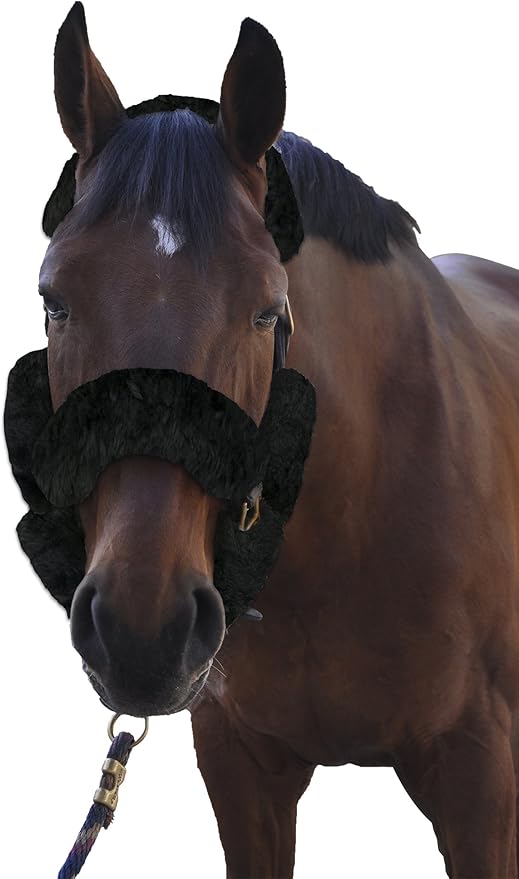 ECP Equine Comfort Products Merino Sheepskin Halter Fleece Set for Horses, 100% Natural Wool, Chafe Protection, Breathable Relief &amp; Cushioned Comfort, Machine Washable, 9-Piece Set, Black