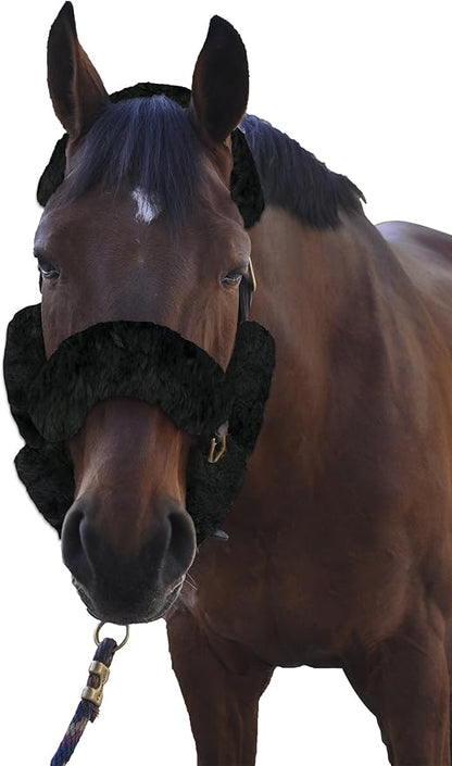 ECP Equine Comfort Products Merino Sheepskin Halter Fleece Set for Horses, 100% Natural Wool, Chafe Protection, Breathable Relief &amp; Cushioned Comfort, Machine Washable, 9-Piece Set, Black