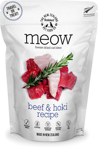 Meow Freeze Dried Cat Food - Beef &amp; Hoki Recipe, High Protein Cat Treats, Meals &amp; Toppers, Dry Cat Food,1.76 oz